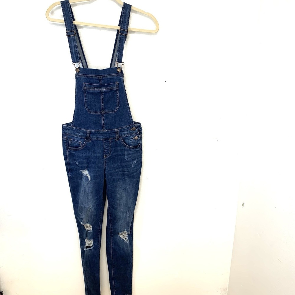 Wax‎ Jeans Bib Overalls Woman Small Skinny Ankle Pockets Stretch Distress Casual